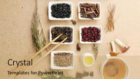  Presentation with traditional chinese medicine - Slide deck consisting of roasted chicken kitchen background for text background and a blonde colored foreground