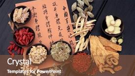  Presentation with traditional chinese medicine - Presentation design enhanced with traditional chinese herbal medicine selection background and a tawny brown colored foreground