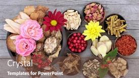  Presentation with traditional chinese medicine - Presentation theme consisting of traditional-chinese-herbs-and-flowers background and a tawny brown colored foreground
