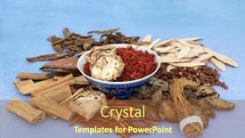  Presentation with herbs blue - Presentation theme featuring traditional-chinese-herbs-and-spice background and a tawny brown colored foreground