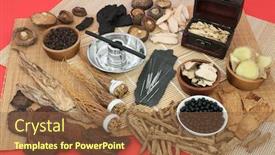  Presentation with traditional chinese medicine - Audience pleasing presentation theme consisting of traditional-chinese-herbs-used backdrop and a tawny brown colored foreground