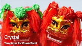  Presentation with traditional dancing - Theme with traditional chinese lion dancing background and a crimson colored foreground