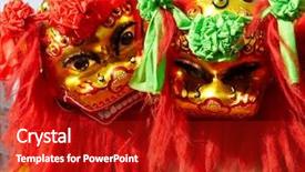  Presentation with traditional dancing - Amazing PPT theme having traditional chinese lion dancing backdrop and a crimson colored foreground