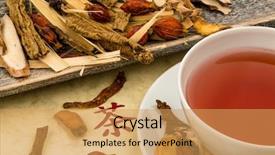 Presentation with tea plant - PPT theme enhanced with traditional chinese medicine cure background and a yellow colored foreground