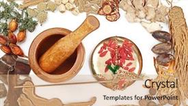  Presentation with oriental medicine - Presentation with traditional chinese medicine tool background and a coral colored foreground