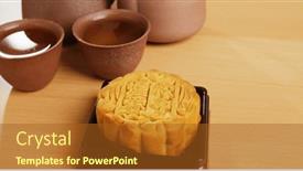  Presentation with festival - PPT theme enhanced with traditional-chinese-moon-cake background and a tawny brown colored foreground