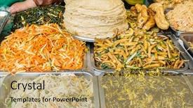  Presentation with street food - Theme having traditional chinese street food cuisine background and a coral colored foreground