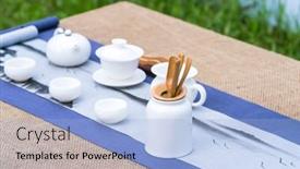  Presentation with chinese traditional - PPT theme with traditional-chinese-teapot-used background and a light blue colored foreground