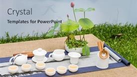  Presentation with chinese traditional - Presentation theme with traditional-chinese-teapot-used background and a light blue colored foreground