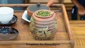  Presentation with ceremony - Colorful slides enhanced with traditional chinese teapot used in tea ceremony backdrop and a coral colored foreground