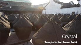  Presentation with chinese traditional - PPT theme having traditional-chinese-wine-fermentation-cans background and a tawny brown colored foreground