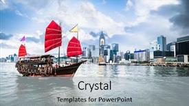  Presentation with chinese traditional - PPT theme consisting of traditional chinese wooden sailing ship background and a light gray colored foreground