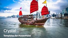  Presentation with chinese traditional - Presentation theme consisting of traditional chinese wooden sailing ship background and a ocean colored foreground