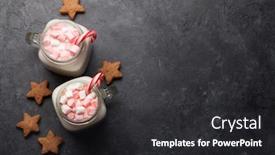  Presentation with gingerbread - Beautiful presentation theme featuring traditional christmas cocktail with marshmallow with gingerbread cookies on stone table flat lay top view with space for your greetings backdrop and a dark gray colored foreground