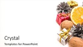  Presentation with nuts - Theme featuring traditional christmas decoration with fruit background and a  colored foreground