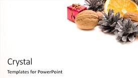 Presentation with nuts - PPT theme consisting of traditional christmas decoration with fruit background and a  colored foreground
