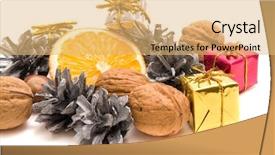  Presentation with decoration - Presentation enhanced with traditional christmas decoration with fruit background and a  colored foreground