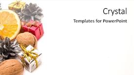  Presentation with events and decoration presentation - Audience pleasing presentation theme consisting of traditional christmas decoration with fruit backdrop and a  colored foreground