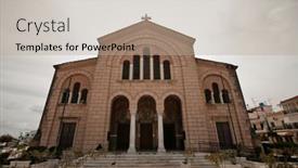  Presentation with zakynthos - PPT theme having traditional-church-at-bochali-area background and a mint green colored foreground