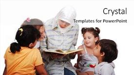  Presentation with woman muslim - Theme featuring religious obedience - young muslim woman in traditional background and a white colored foreground