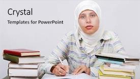  Presentation with hindi education - Beautiful theme featuring religious obedience - young muslim woman in traditional backdrop and a white colored foreground