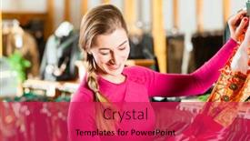  Presentation with clothes shop - Slides enhanced with traditional clothes -young woman is buying tracht or dirndl in a shop background and a red colored foreground