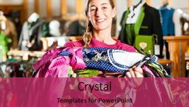  Presentation with clothes shop - Colorful slide deck enhanced with traditional clothes - young woman is buying tracht or dirndl in a shop she has lots of dirndl in her arms backdrop and a violet colored foreground