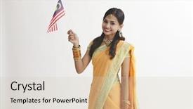  Presentation with indian traditional - Audience pleasing presentation design consisting of traditional clothing holding malaysia flag backdrop and a soft green colored foreground