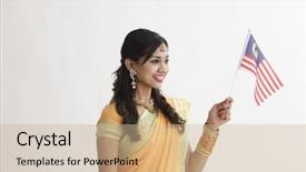  Presentation with indian flag - Slide set having traditional clothing holding malaysia flag background and a soft green colored foreground