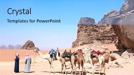  Presentation with middle east - Beautiful presentation design featuring traditional clothing with four camel backdrop and a light blue colored foreground