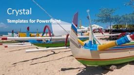  Presentation with fishing boats - Colorful PPT layouts enhanced with traditional-colorful-fishing-boats backdrop and a teal colored foreground