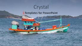  Presentation with permit - Presentation theme enhanced with traditional colorful vietnamese fishing boats in ben ngu wharf of nam du islands kien giang vietnam nam du has become a popular tourist attraction but foreigner are only allowed in with a permit background and a seafoam green colored foreground