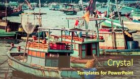  Presentation with fishing boats - PPT layouts featuring traditional colorful vietnamese fishing boats in nam du island kien giang vietnam background and a tawny brown colored foreground