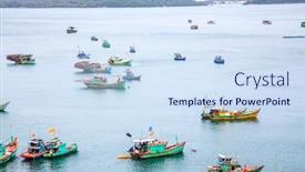  Presentation with fishing boats - Audience pleasing PPT theme consisting of traditional colorful vietnamese fishing boats in nam du island kien giang vietnam backdrop and a sky blue colored foreground