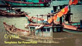  Presentation with fishing boats - PPT theme having traditional colorful vietnamese fishing boats in nam du island kien giang vietnam background and a violet colored foreground