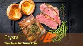  Presentation with roast beef - Amazing PPT theme having traditional-commonwealth-sunday-roast backdrop and a tawny brown colored foreground