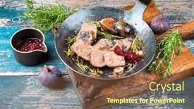  Presentation with veal - Theme consisting of traditional-cooked-sliced-veal-tongue background and a tawny brown colored foreground