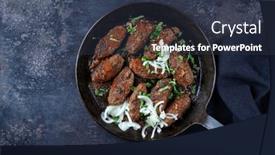  Presentation with meat - Presentation design featuring traditional-croatian-cevapcici-spicy-meat and a tawny brown colored foreground