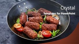  Presentation with meat - Presentation having traditional-croatian-cevapi-spicy-meat background and a tawny brown colored foreground
