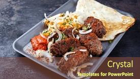  Presentation with hot metal - Theme having traditional-croatian-cevapi-spicy-meat background and a tawny brown colored foreground