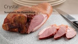  Presentation with cutting board - Presentation design enhanced with traditional-croatian-smoked-pork-knuckle background and a  colored foreground