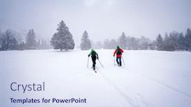  Presentation with skiing - PPT theme consisting of traditional-cross-country-skiing background and a sky blue colored foreground