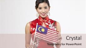  Presentation with malaysia flag - Presentation having traditional custome holding malaysia background and a soft green colored foreground
