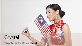  Presentation with malaysia flag - Amazing PPT theme having traditional custome holding malaysia backdrop and a soft green colored foreground