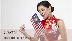  Presentation with malaysia flag - PPT theme with traditional custome holding malaysia background and a soft green colored foreground
