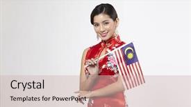  Presentation with malaysia flag - Colorful slides enhanced with traditional custome holding malaysia backdrop and a soft green colored foreground