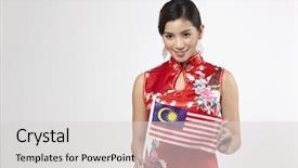  Presentation with malaysia flag - Presentation theme having traditional custome holding malaysia background and a light gray colored foreground