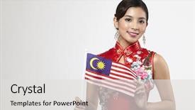  Presentation with malaysia flag - Audience pleasing slides consisting of traditional custome holding malaysia backdrop and a light gray colored foreground