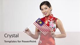  Presentation with malaysia flag - Slides having traditional custome holding malaysia background and a soft green colored foreground