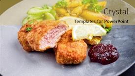  Presentation with veal - Presentation design featuring traditional-deep-fried-veal-steak background and a yellow colored foreground